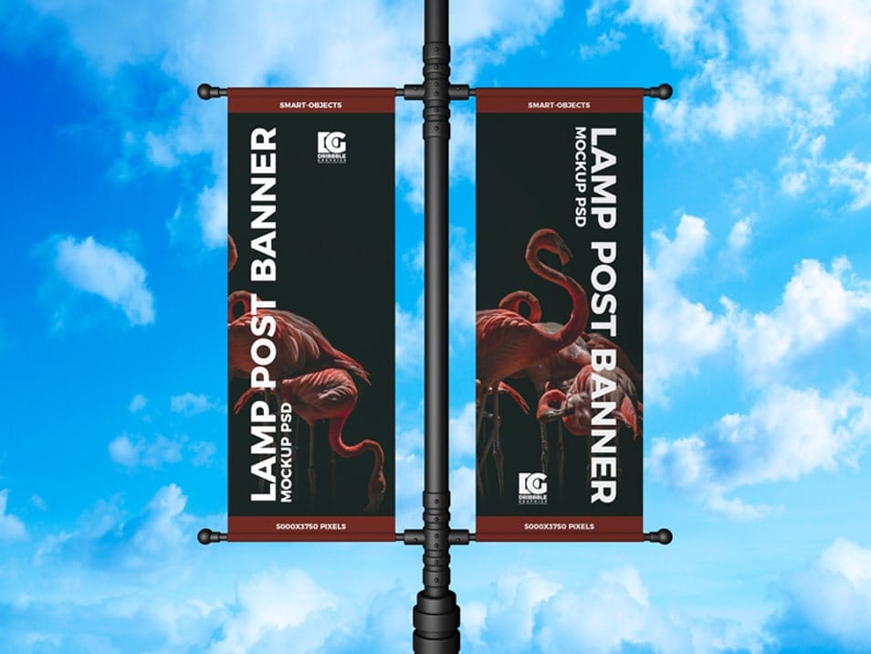 Free Lamp Post Banner Mockup PSD 2 Free Lamp Post Banner Mockup PSD