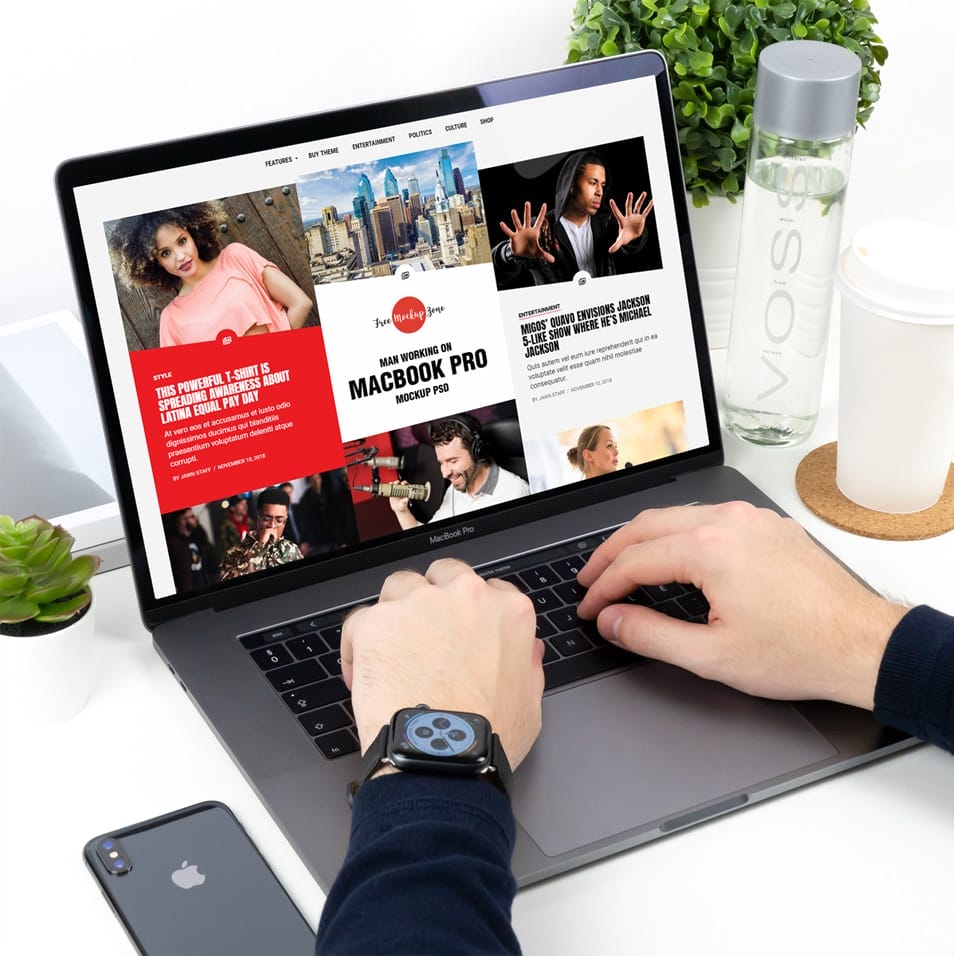Free Man Working on MacBook Pro Mockup PSD 2 Free Man Working on MacBook Pro Mockup PSD