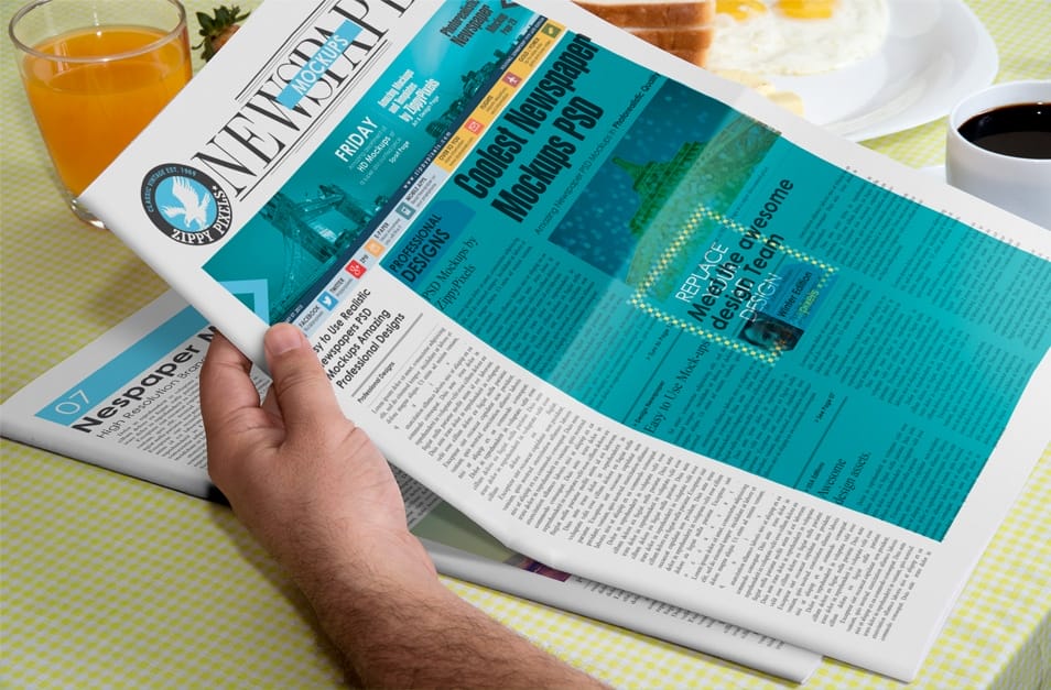 Free PSD Handheld Full Size Newspaper Mockup 2 Free PSD Handheld Full Size Newspaper Mockup