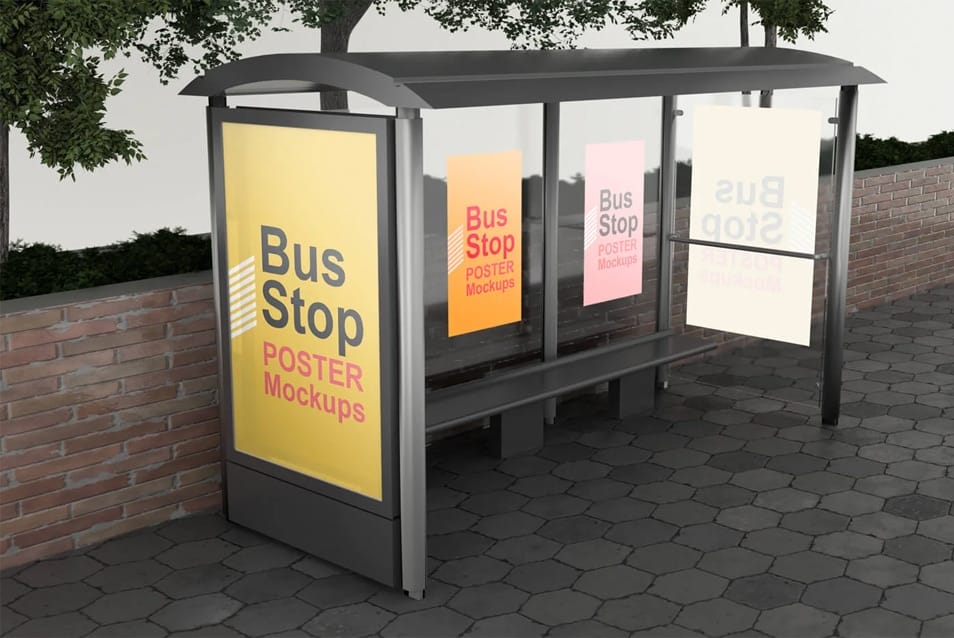 Poster on Bus Stop Mockups 2 Poster on Bus Stop Mockups