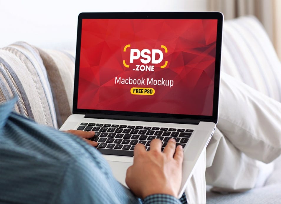 Man Typing on Macbook Pro Mockup PSD 2 Man Typing on Macbook Pro Mockup PSD