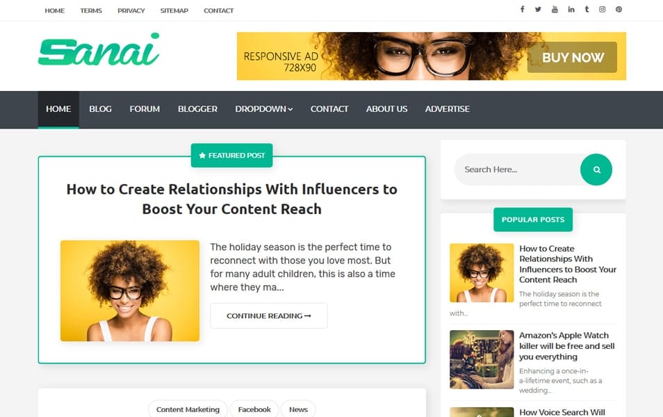 300+ Best Free Responsive Blogger Templates 2025 157 Sanai Responsive Blogger Template