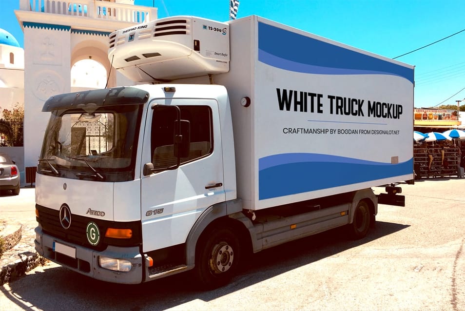 White Truck Realistic Mockup 2 White Truck Realistic Mockup