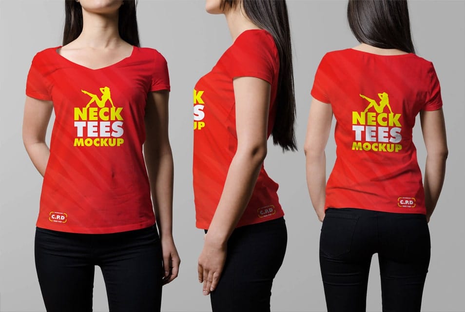 V-Neck Female T-Shirt Mockup Free PSD 2 V-Neck Female T-Shirt Mockup Free PSD