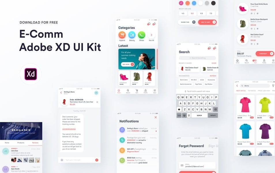 Huge Collection of Free and Premium UI Design Kits 10 E-Comm Adobe XD UI Kit
