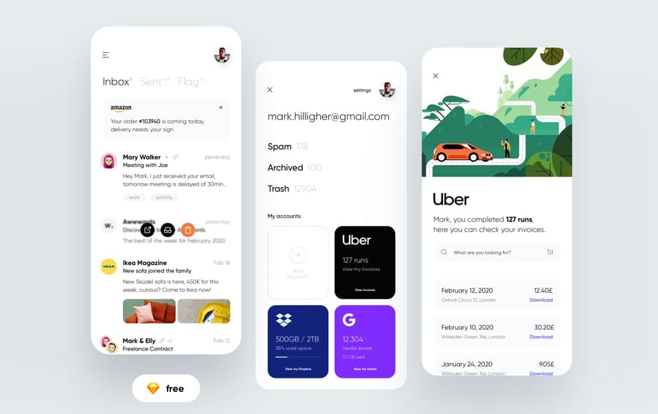 Huge Collection of Free and Premium UI Design Kits 8 Email Buddy APP