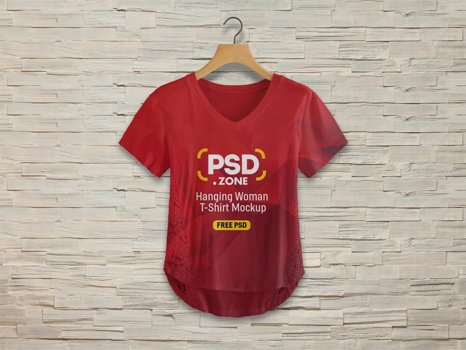Hanging Woman T-shirt Mockup PSD 2 Hanging Woman T-shirt Mockup PSD