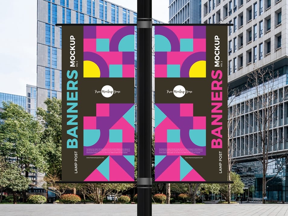 Free Lamp Post Banners Mockup 2 Free Lamp Post Banners Mockup