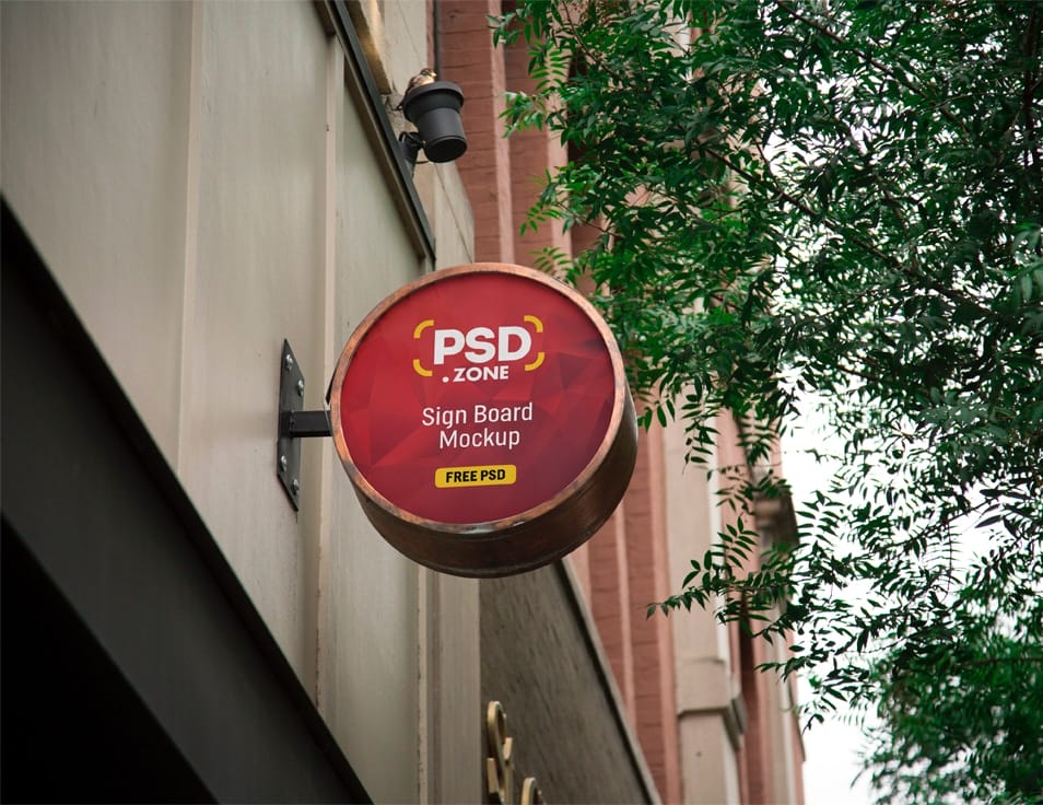 Round Wall Mounted Sign Board Mockup 2 Round Wall Mounted Sign Board Mockup