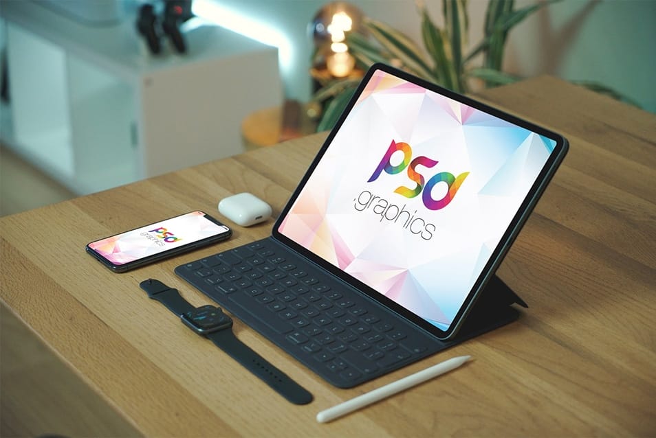 iPad Pro with iPhone Mockup PSD 2 iPad Pro with iPhone Mockup PSD