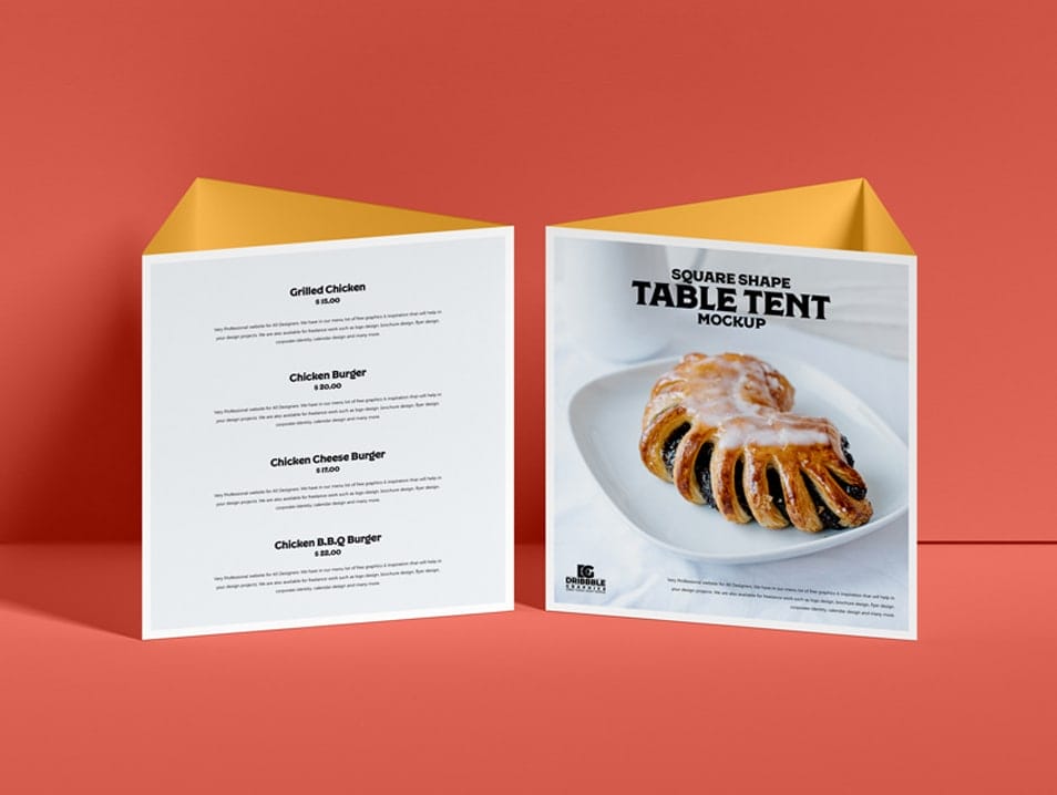 Free Square Shape Table Tent Mockup 2 Free Square Shape Table Tent Mockup