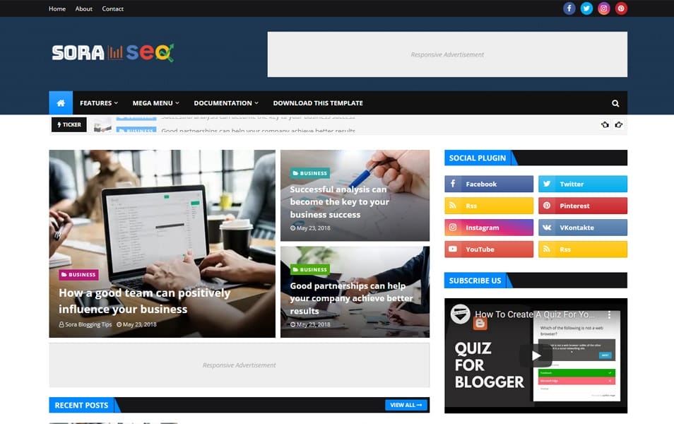300+ Best Free Responsive Blogger Templates 2025 429 Sora Seo 2 Responsive Blogger Template