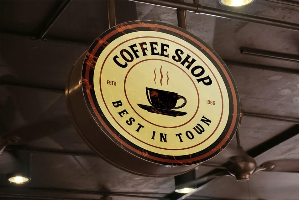 Free Cafe Round Signboard Mockup PSD 2 Free Cafe Round Signboard Mockup PSD