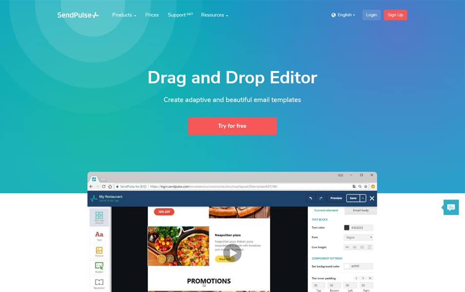 15+ Best Responsive Email Template Builders 2021 3 SendPulse Drag and Drop Editor