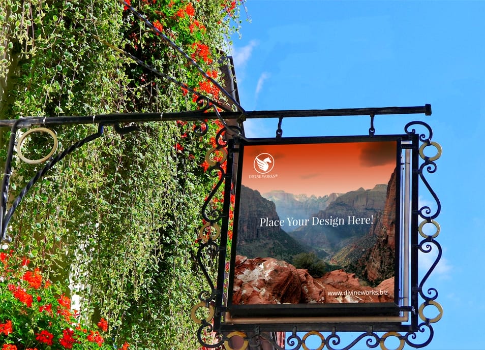 Wall Hanging Signage Mockup PSD 1 Wall Hanging Signage Mockup PSD