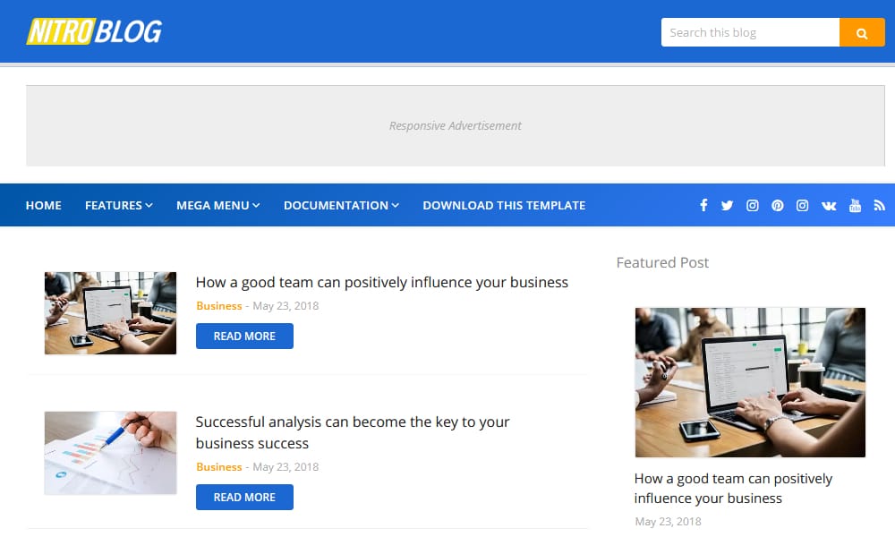 300+ Best Free Responsive Blogger Templates 2025 116 Nitro Responsive Blogger Template