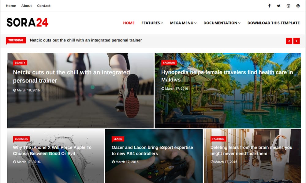 150+ Free Responsive Magazine Style Blogger Templates 2025 4 Sora24 Responsive Blogger Template