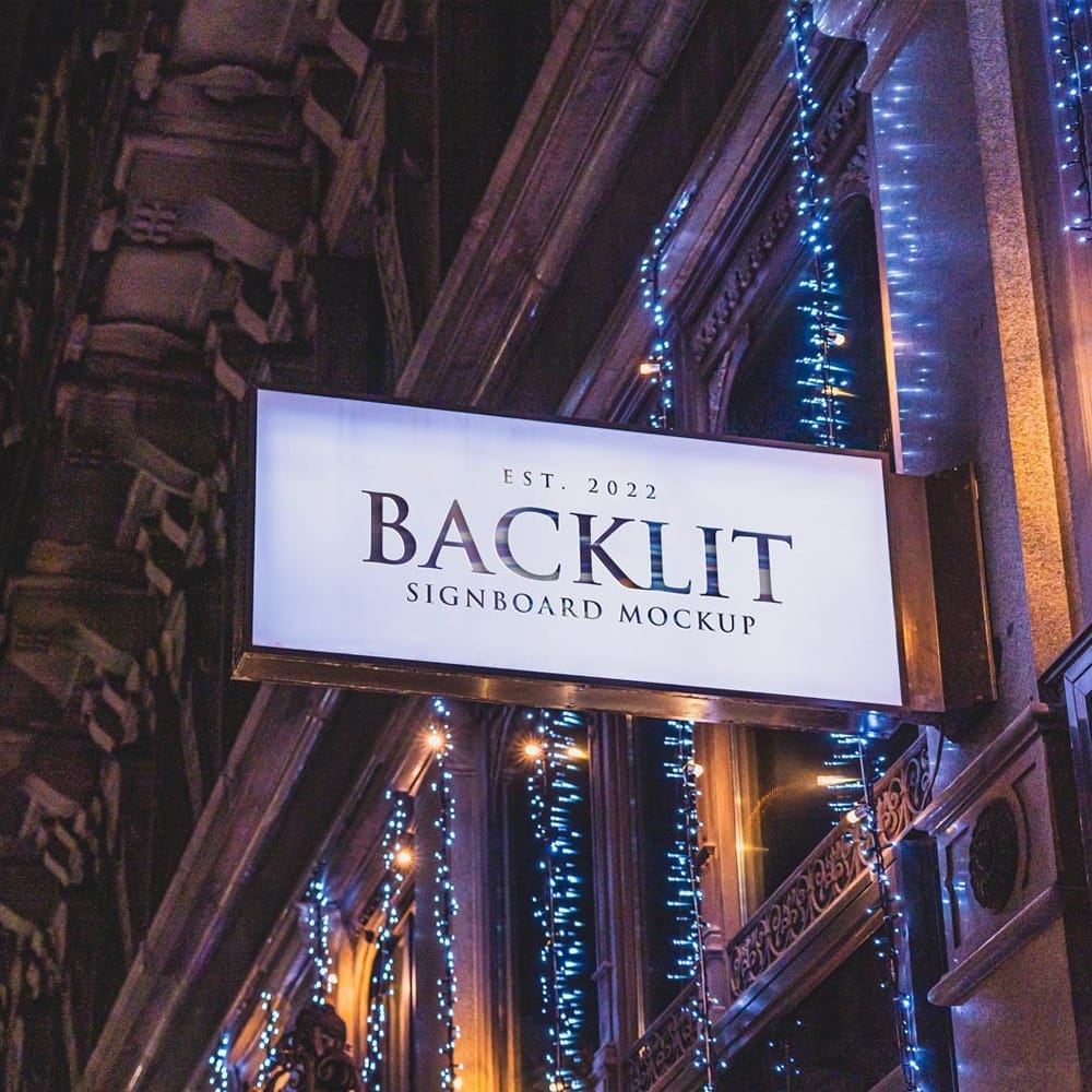 Free Night View Backlit Signboard Mockup PSD 1 Free Night View Backlit Signboard Mockup PSD