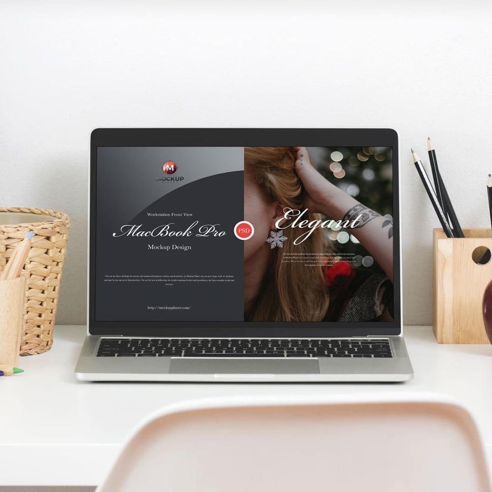 Free Workstation Front View MacBook Pro Mockup Design 1 Free Workstation Front View MacBook Pro Mockup Design