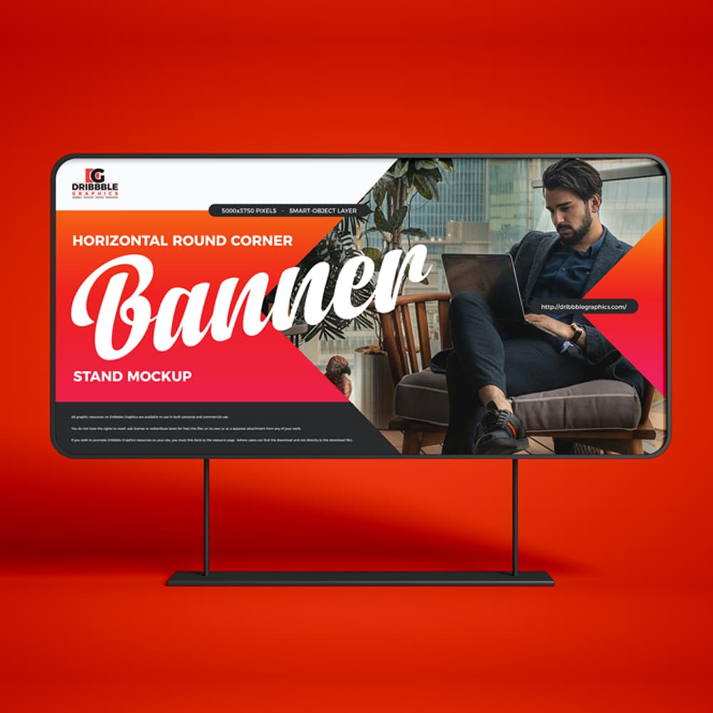 Free Horizontal Round Corner Stand Banner Mockup 1 Free Horizontal Round Corner Stand Banner Mockup
