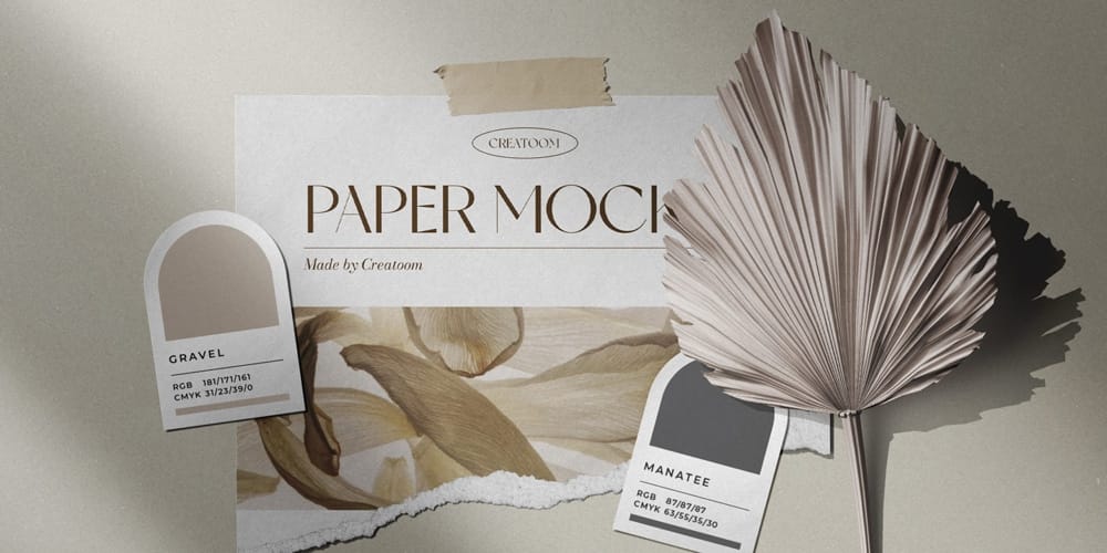 Best Free Scene Creators for Designers 168 Moodboard Paper Color Pallete Mockup With Dry Palm Branch