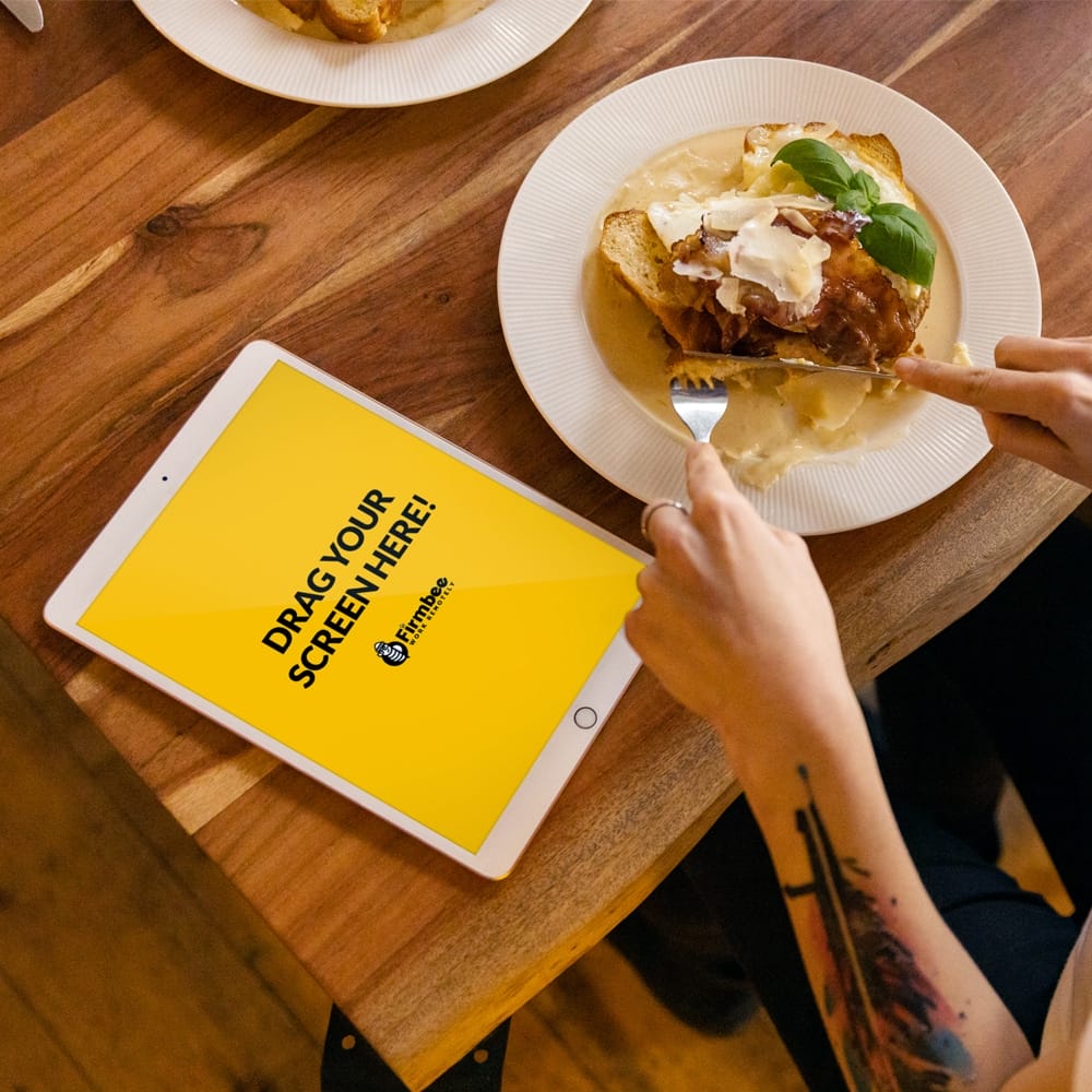 Woman With Tattoo And iPad Eats Lunch Free Mockup PSD 1 Woman With Tattoo And iPad Eats Lunch Free Mockup PSD