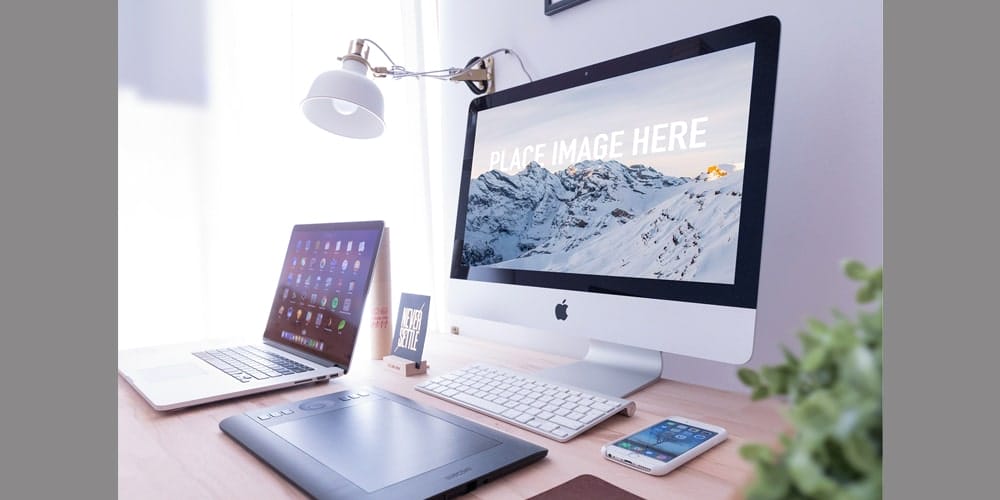 Free Workspace Mockup Design Templates 325 iMac and MacBook Mockups