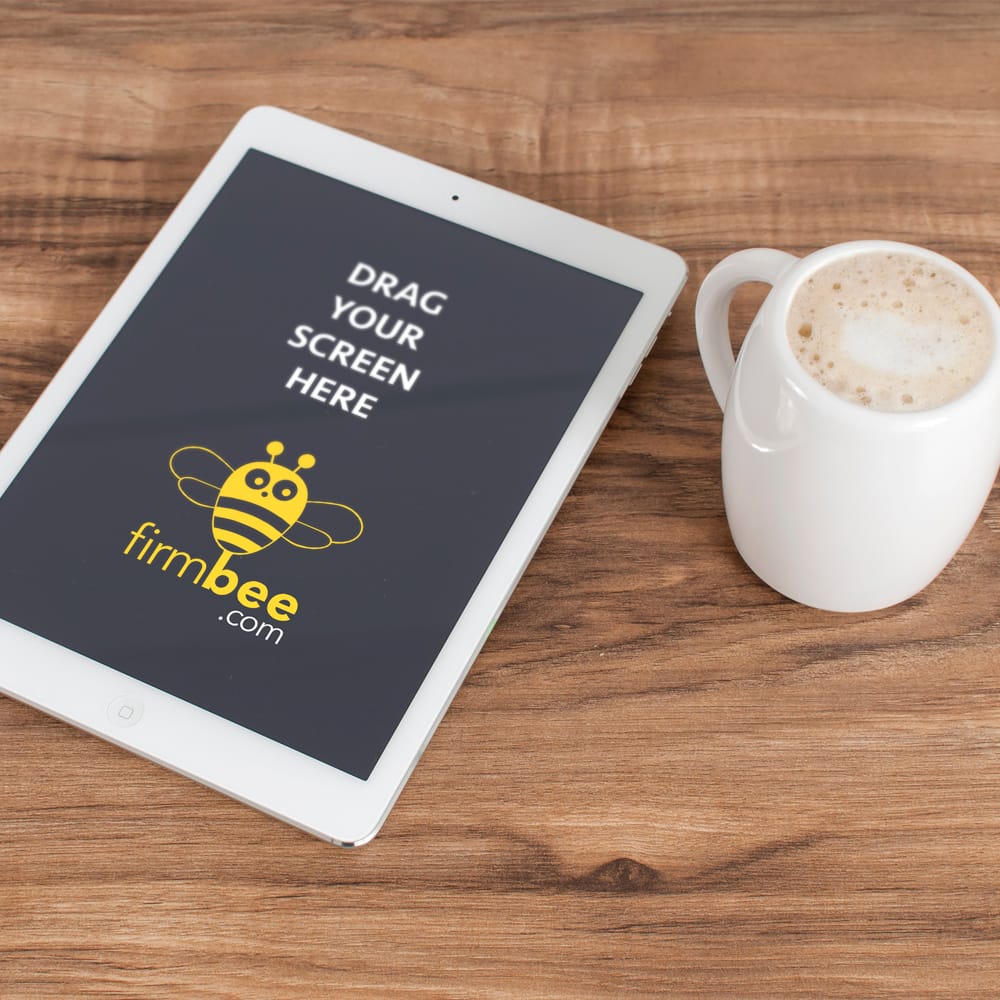 iPad Tablet With Cup Of Coffee Mockup PSD 1 iPad Tablet With Cup Of Coffee Mockup PSD