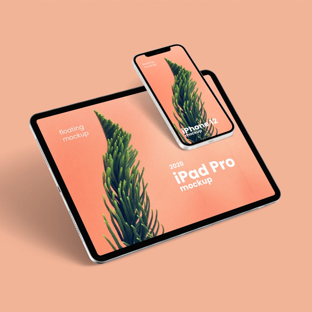Floating iPhone 12 & iPad Pro Free Mockup 1 Floating iPhone 12 & iPad Pro Free Mockup