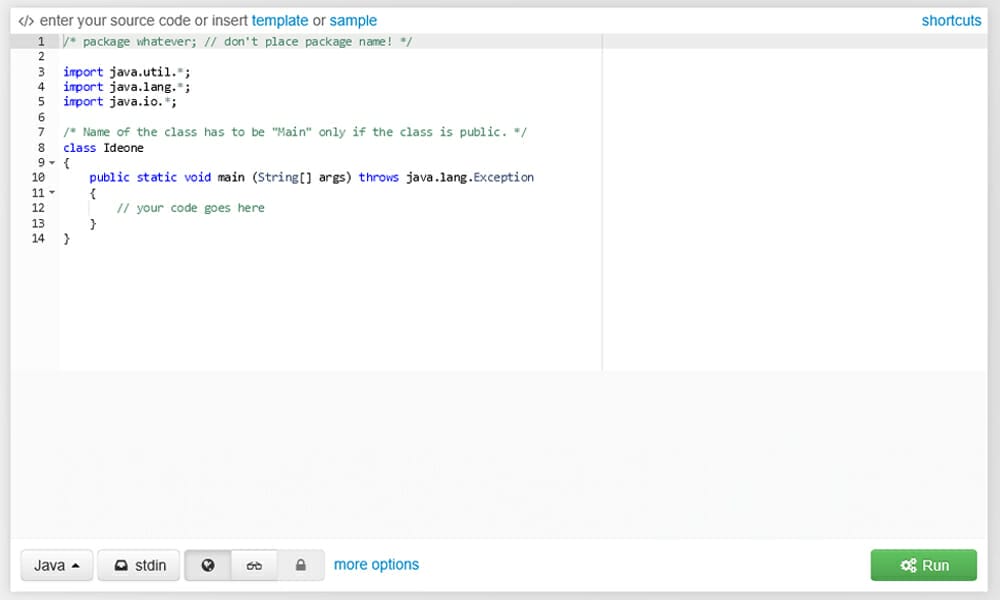 20+ Best Online Java Compiler, Editor and IDE 9 Ideone
