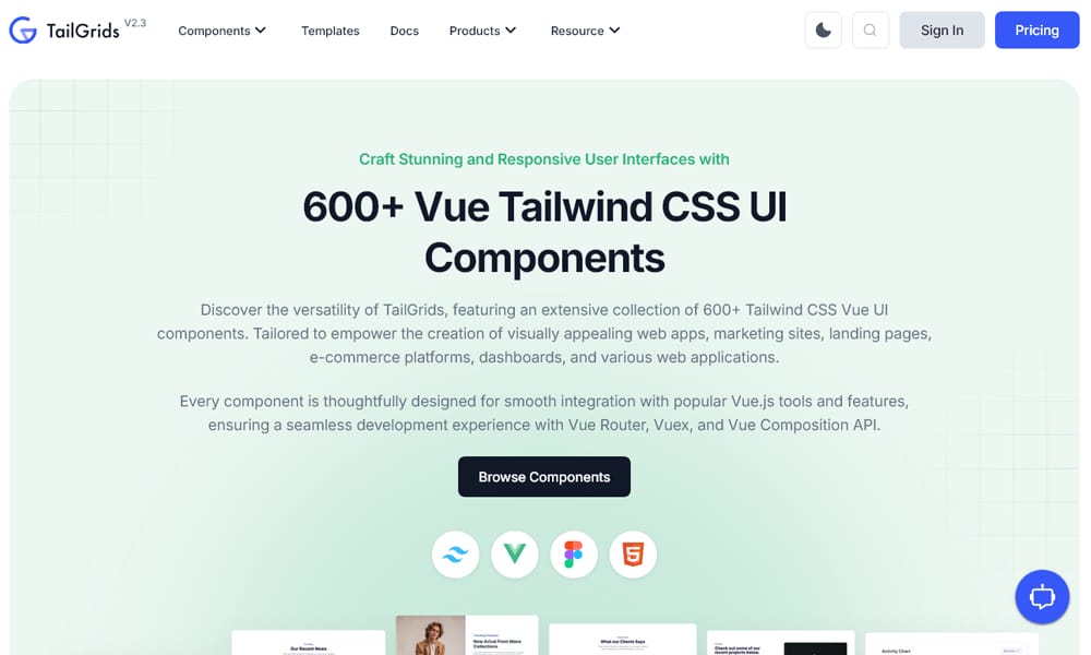 20+ Vue JS UI Component Libraries 2026 40 TailGrids Vue
