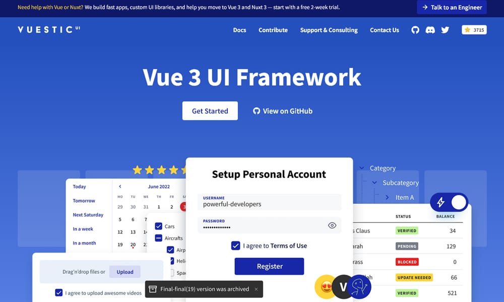 20+ Vue JS UI Component Libraries 2026 41 Vuestic UI