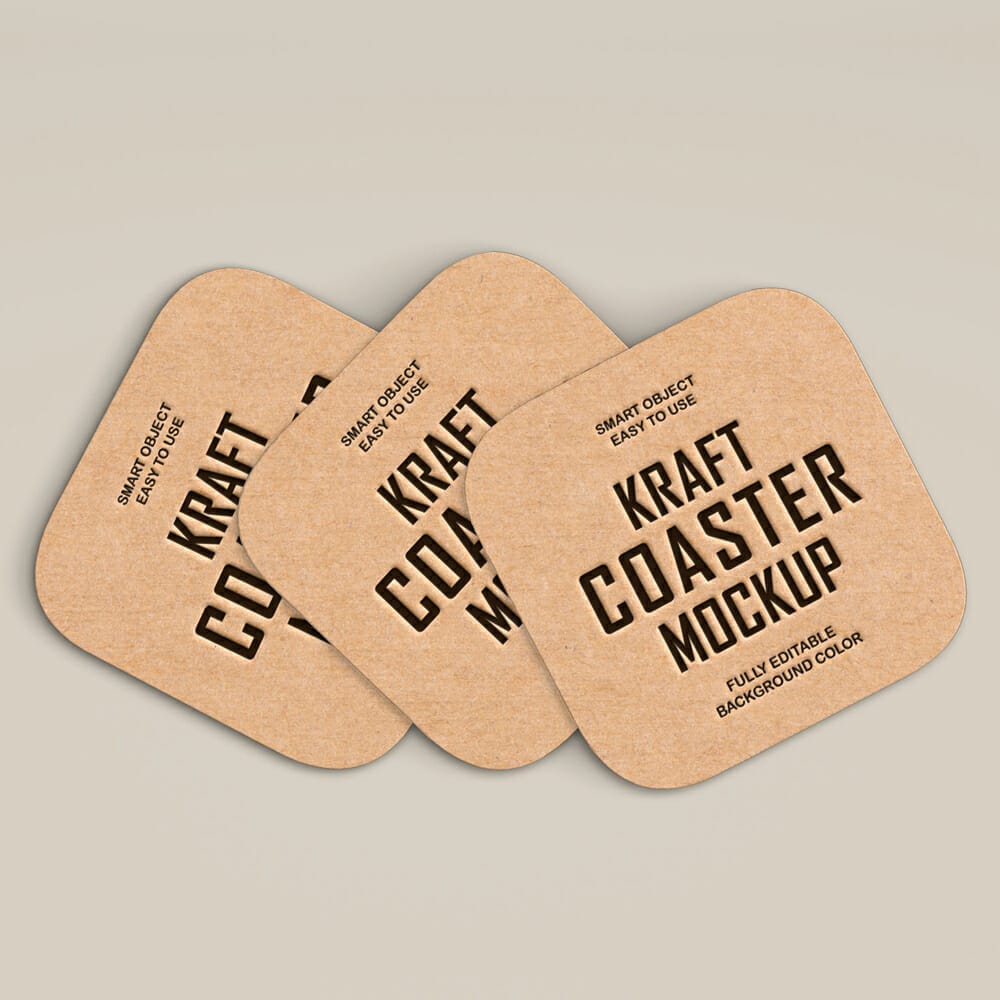 Free Kraft Coaster Mockup 1 Free Kraft Coaster Mockup