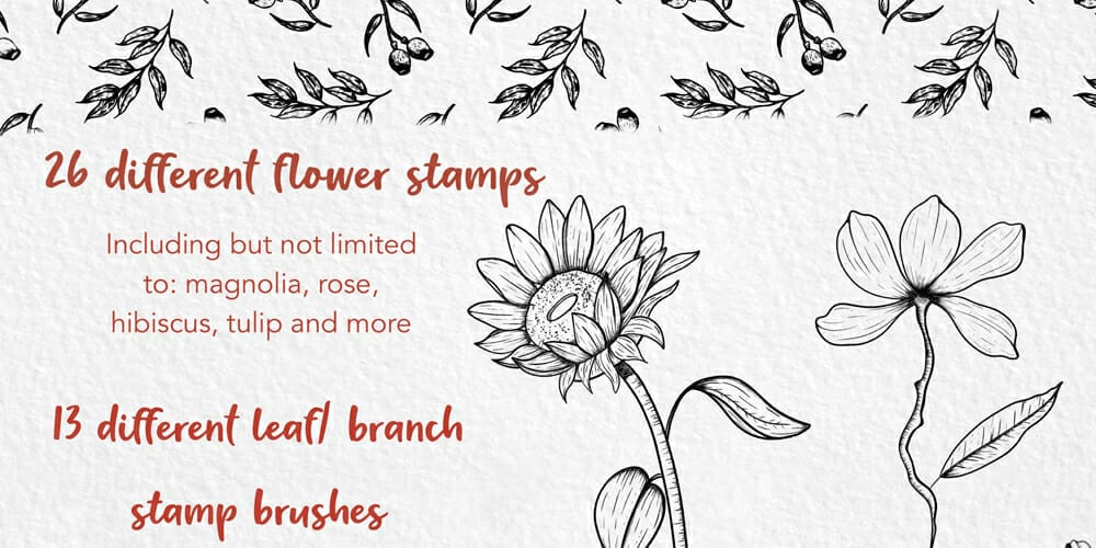 Best Free Procreate Brushes 146 Flower Ink Stamp Brushes