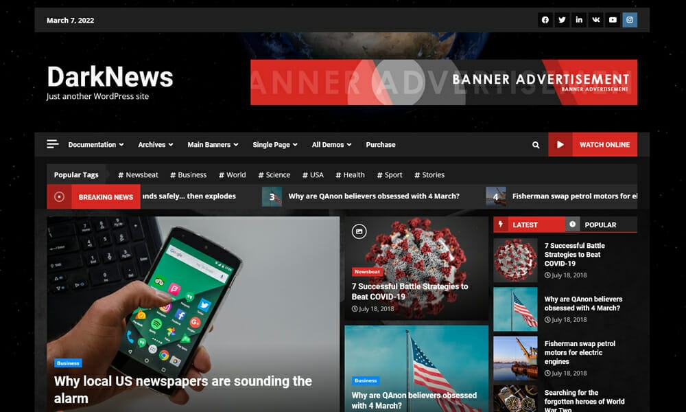 15+ Best Free WordPress Themes for News Sites 11 DarkNews - Free News Portal WordPress Theme