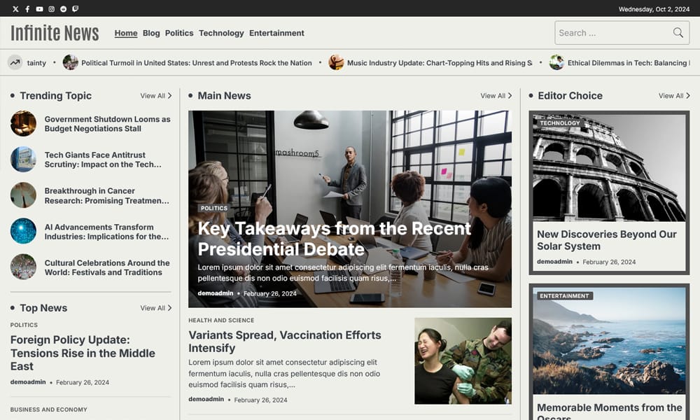 15+ Best Free WordPress Themes for News Sites 23 Infinite News