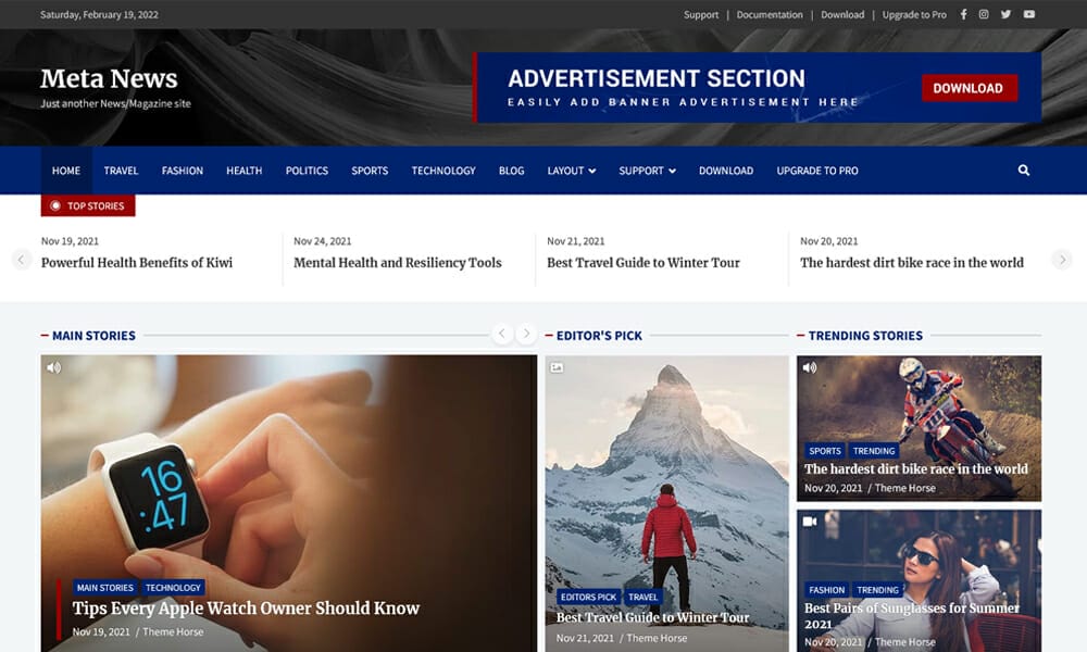15+ Best Free WordPress Themes for News Sites 4 Meta News - Free News/Magazine WordPress Theme