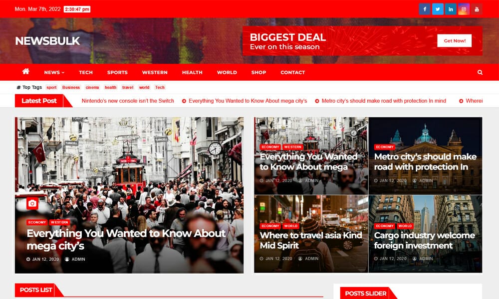 15+ Best Free WordPress Themes for News Sites 12 Newsbulk - Free Responsive News Magazine WordPress Theme