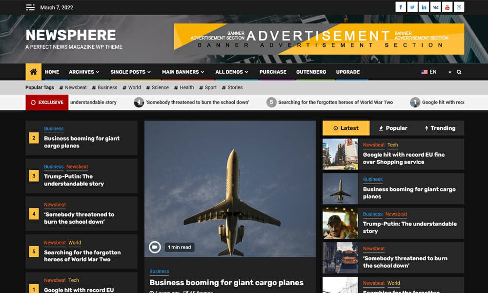 15+ Best Free WordPress Themes for News Sites 2 Newsphere - Free Responsive WordPress Theme