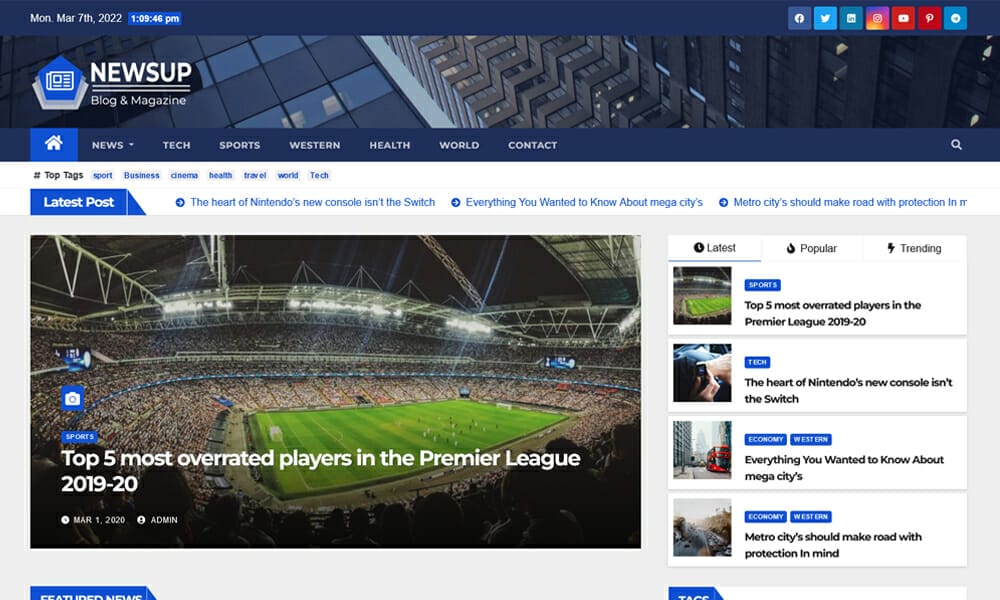 15+ Best Free WordPress Themes for News Sites 1 Newsup - Free Responsive News Magazine WordPress Theme