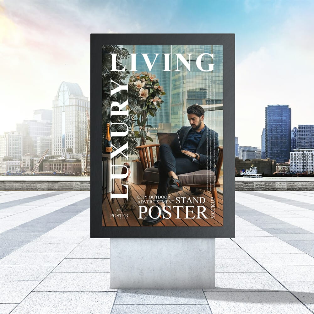 City Outdoor Advertisement Stand Poster Mockup 1 City Outdoor Advertisement Stand Poster Mockup