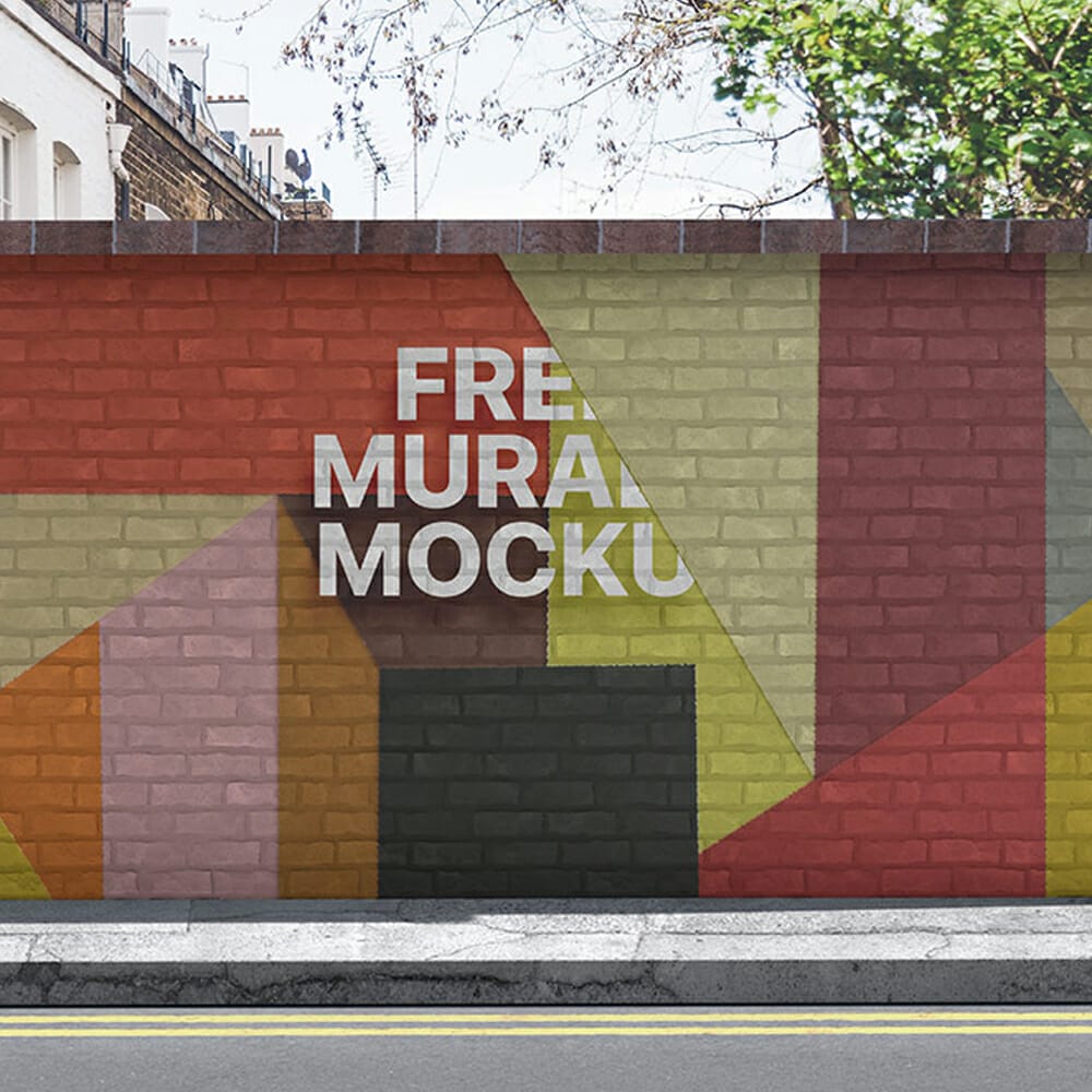Free Street Mural Wall Mockup 1 Free Street Mural Wall Mockup