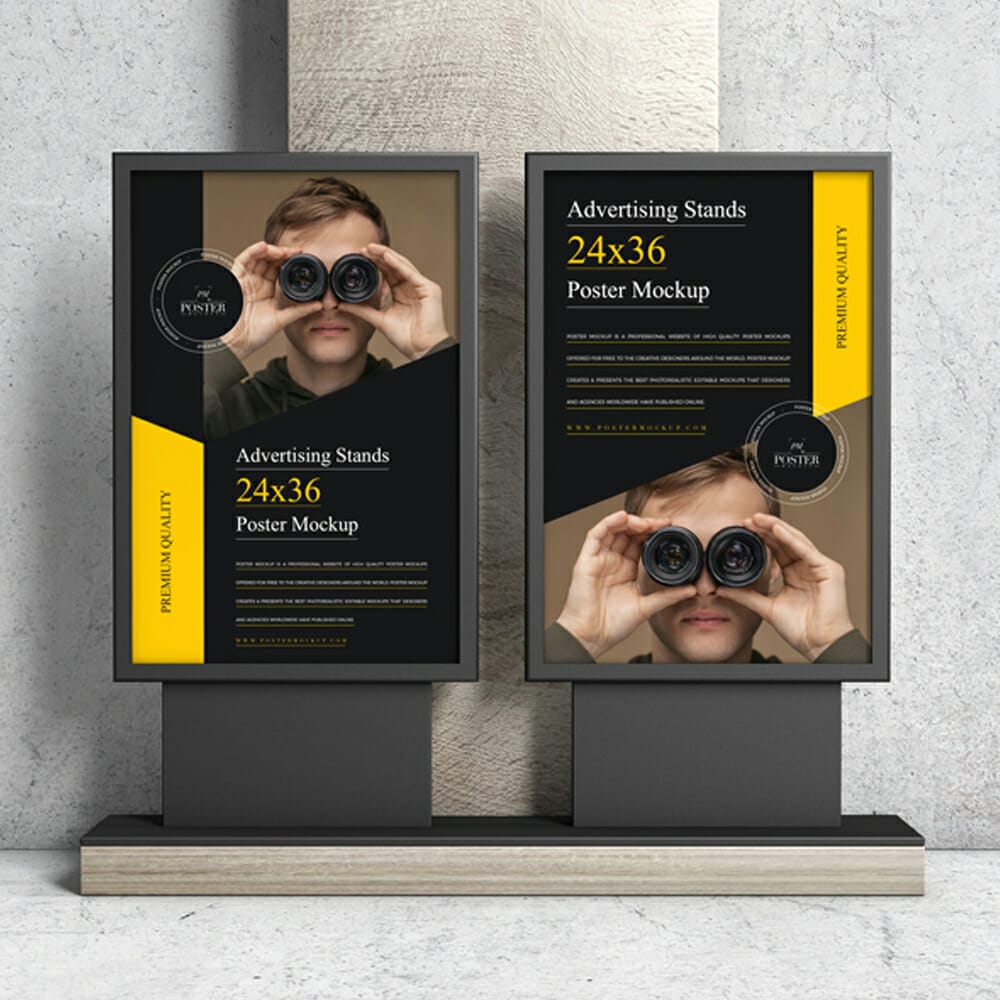 Two Advertising Stands 24×36 Poster Mockup 1 Two Advertising Stands 24×36 Poster Mockup