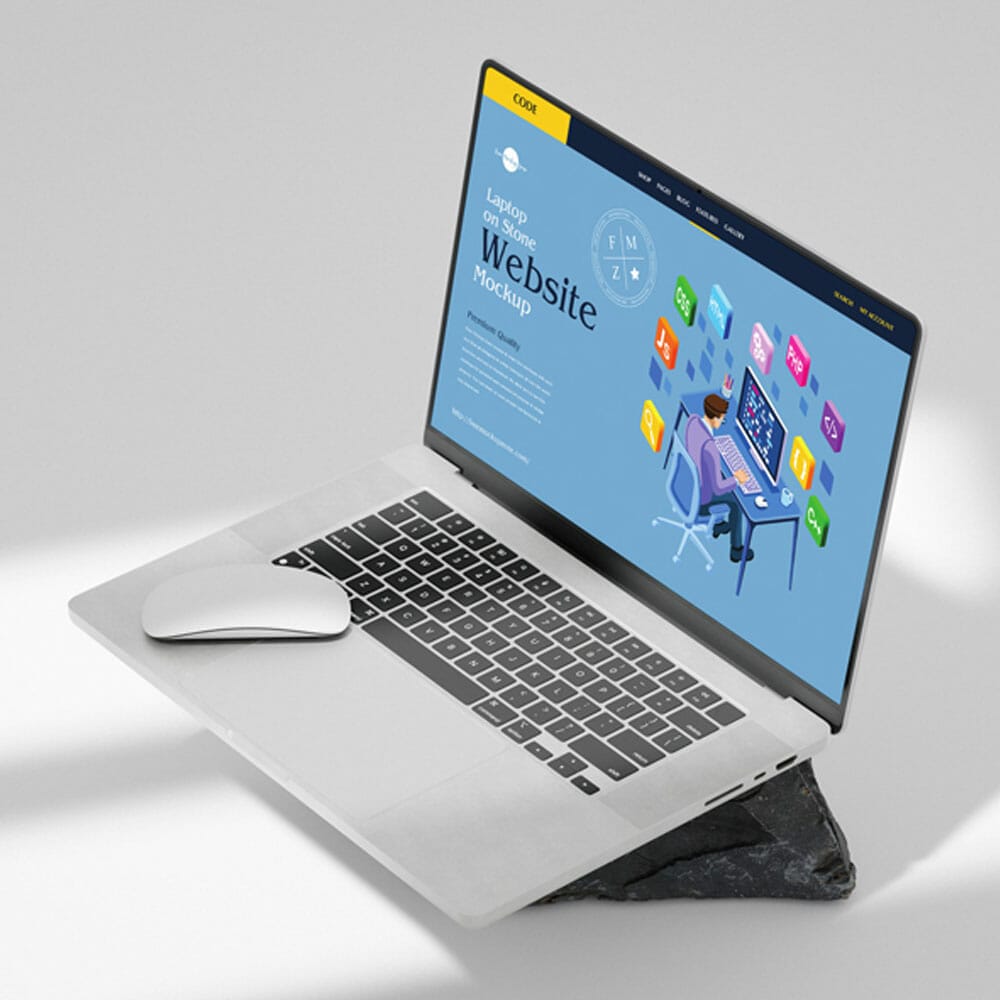Free Laptop On Stone Website Mockup 1 Free Laptop On Stone Website Mockup