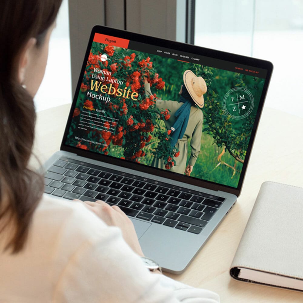 Free Woman Using Laptop Website Mockup 1 Free Woman Using Laptop Website Mockup