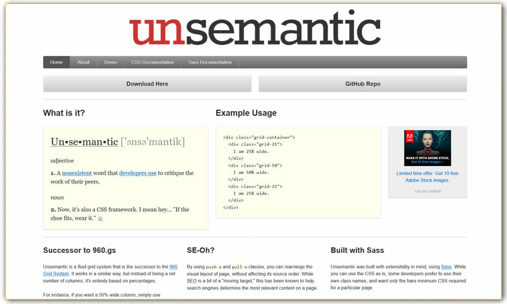 Unsemantic CSS Framework