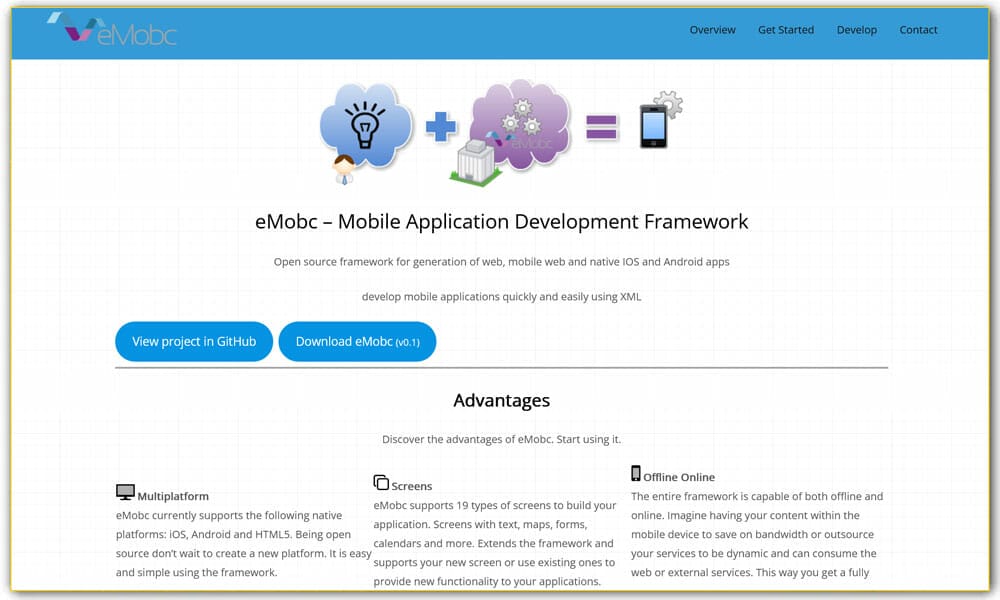 50+ Mobile Application Frameworks (HTML, CSS & JavaScript) 18 eMobc – Mobile Application Development Framework