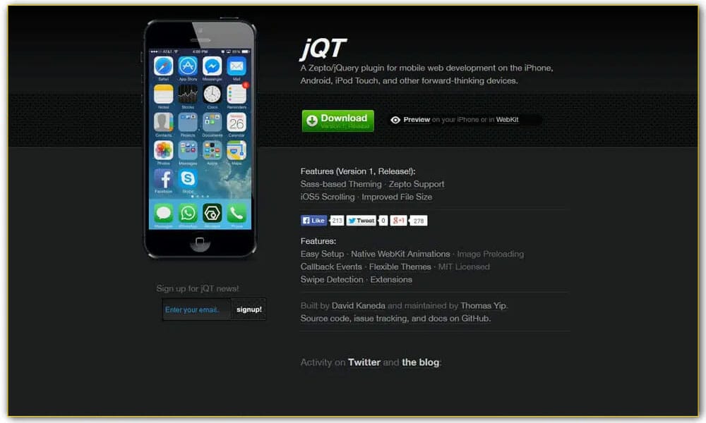 50+ Mobile Application Frameworks (HTML, CSS & JavaScript) 24 jQTouch