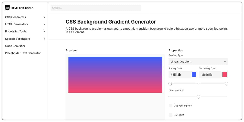 The Top Free CSS Gradient Generators 51 CSS Background Gradient Generator