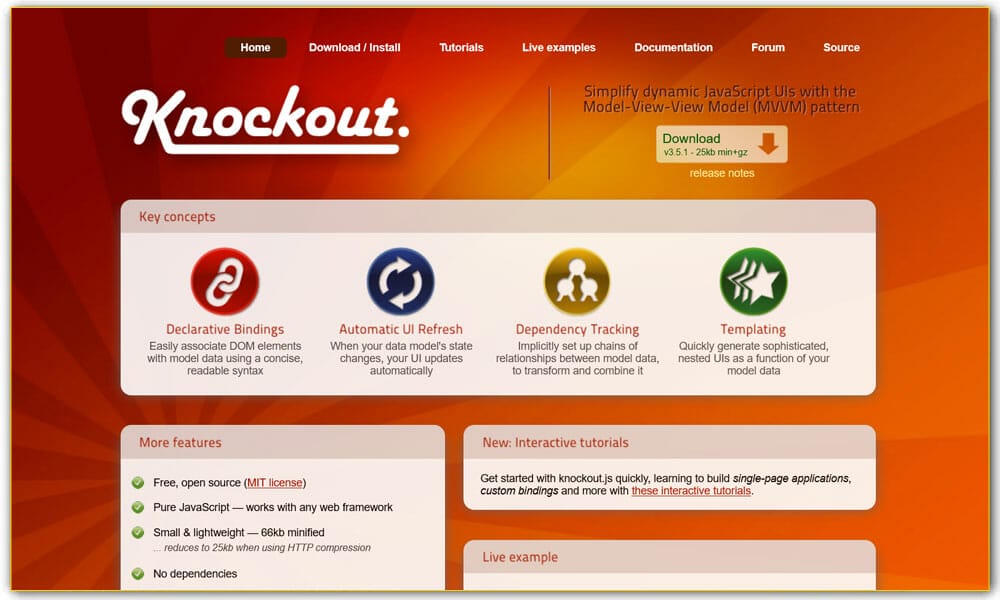 100+ JavaScript Frameworks for Web Developers 54 Knockout